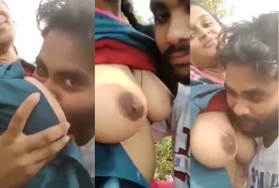 Pervert sucks his GF’s boobs in desi outdoor sex