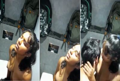 18 yr old college guy licks GF’s pussy in a public bathroom