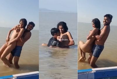 A young fisherman fucks his naked GF in the ocean